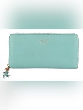 GUCCI BAMBOO TASSEL ZIP AROUND GREEN LEATHER CONTINENTAL LONG  WALLET